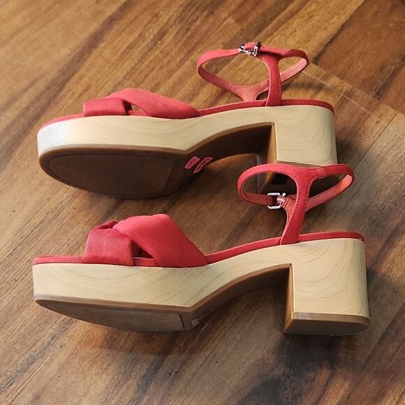 GUC Tomatoe Red Knot Canvas Wooden Platfirm Sandals - Picture 3 of 7